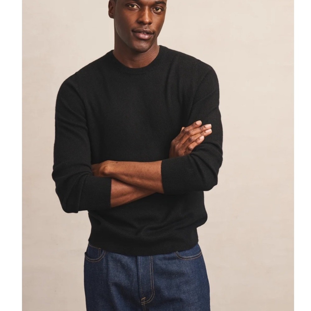 NAADAM Men Essential Cashmere Sweater Large Quiet Luxury Minimalist Preppy Black